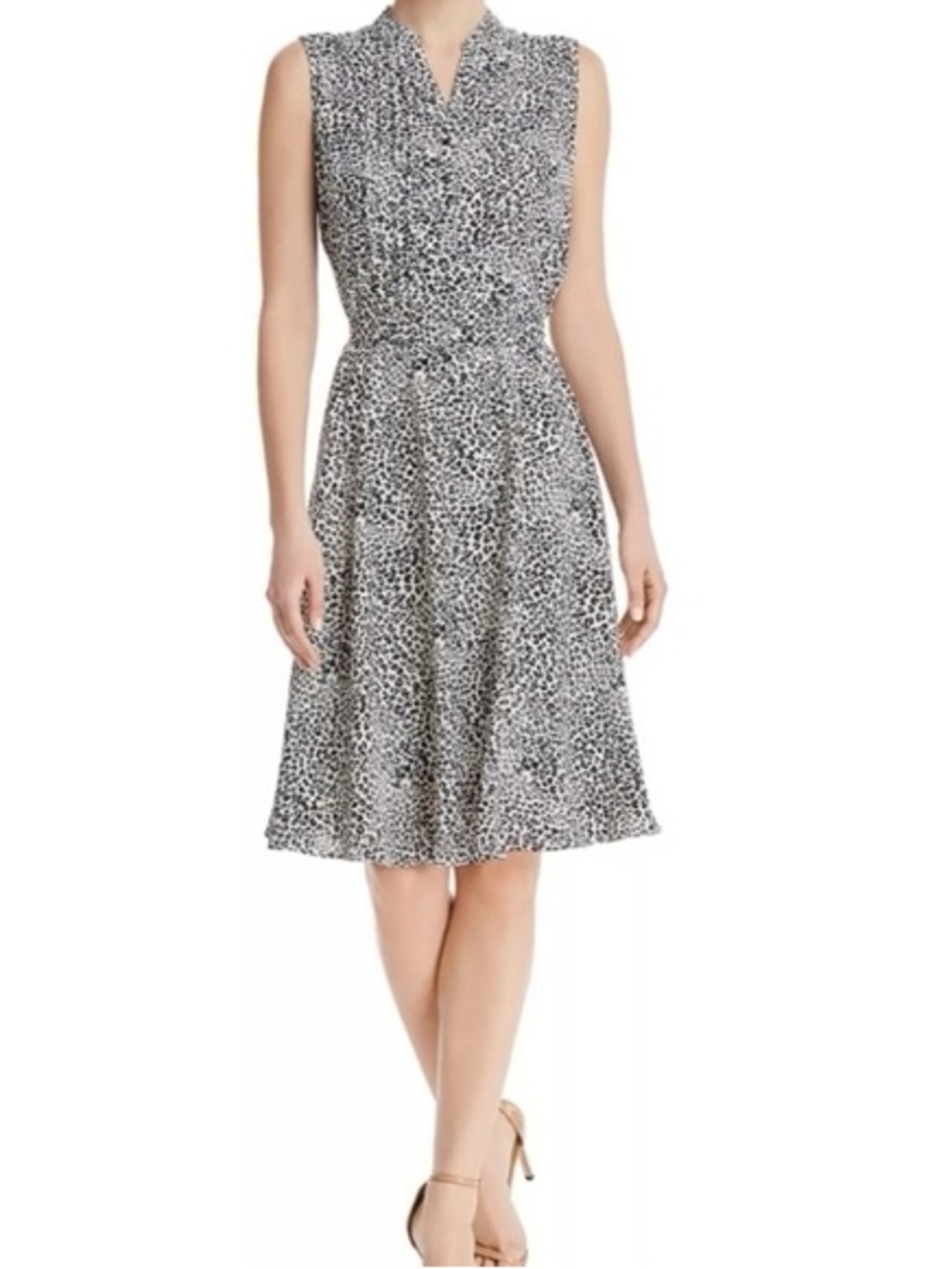 Nanette Lepore Black & White Leopard Print Sleeveless Button-Up Midi Dress